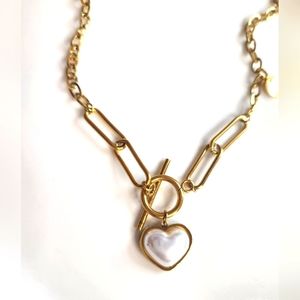 Golden Stainless Steel White Heart Pendant Necklace